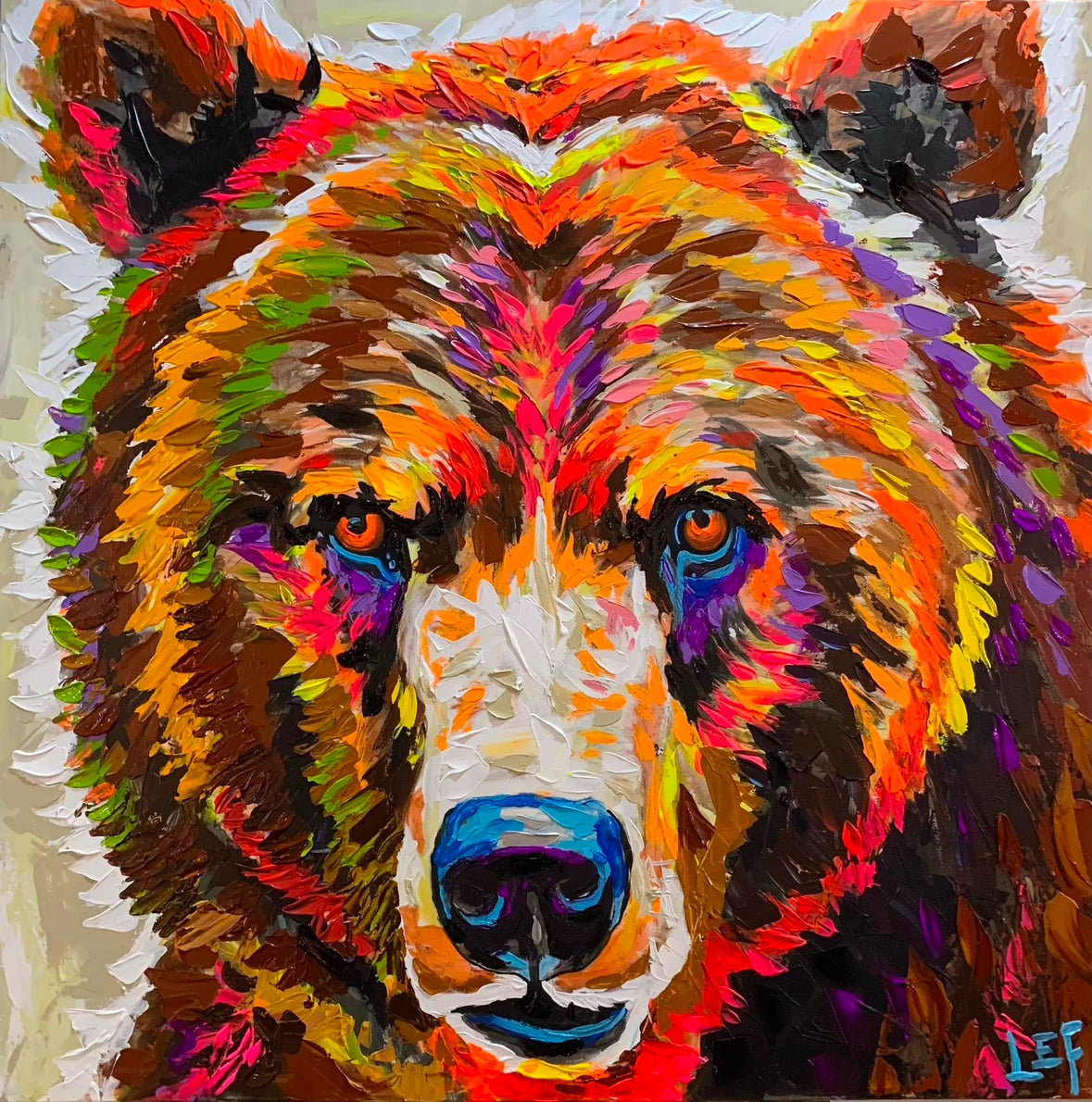 Big brown rainbow bear - Reproduction sur toile